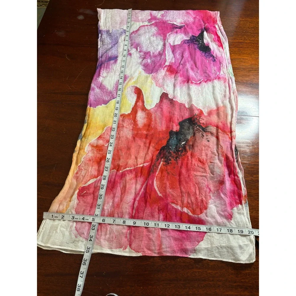 Talbots Watercolor Floral Print Scarf Modal Lightweight Rectangle Wrap 70 x 20